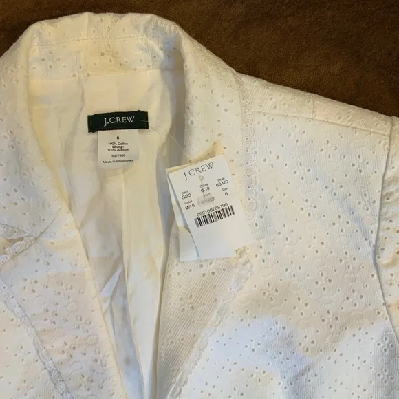 JCrew White 6 Eyelet Blazer Classic Coastal Cottagecore Timeless Minimalist - Picture 3 of 7